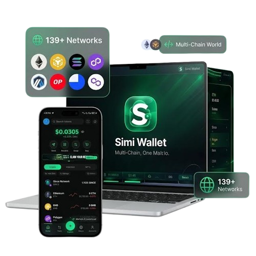 Simi Wallet mobile and laptop applications with supported blockchain networks
