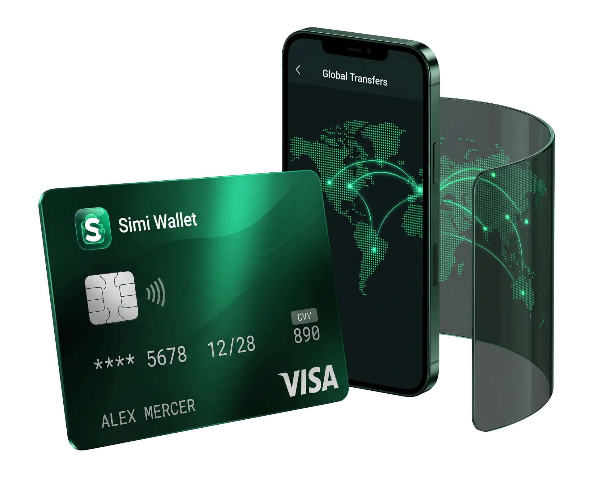 Simi Wallet virtual Visa card and global transfer mobile interface